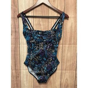 Calvin Klein size 6 one piece swimsuit black blue purple